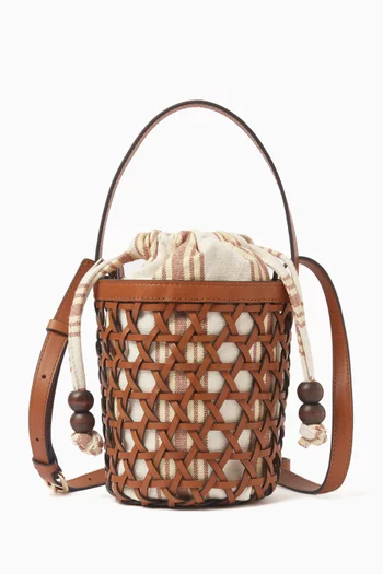 Small Laith Crochet Top Handle Bucket Bag in Canvas