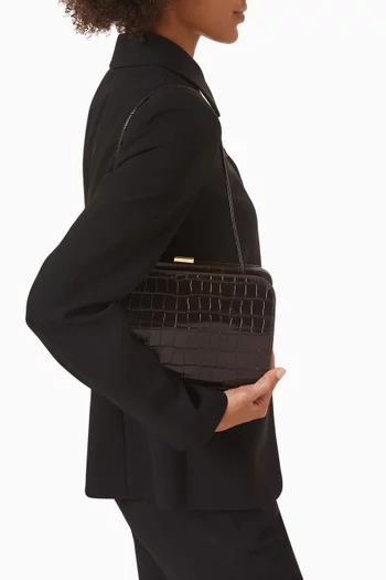 Small Zella Clutch in Croc-embossed Leather