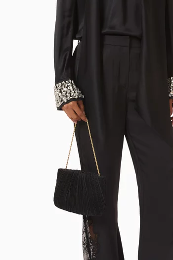 Small Brit Pleated Chain Clutch in Taffeta