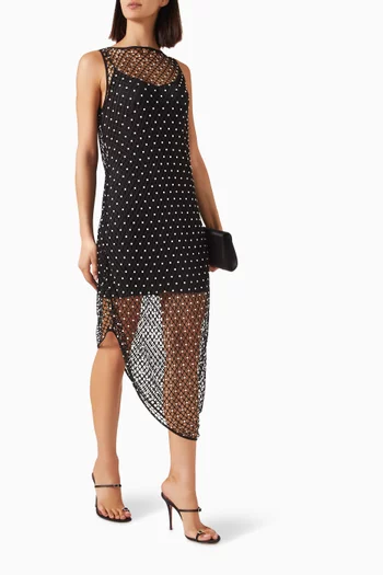 Pearl-embellished Midi Dress in Mesh
