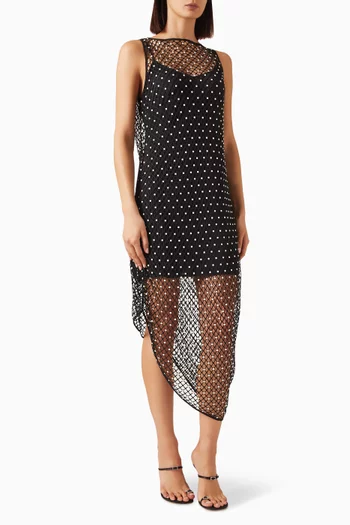 Pearl-embellished Midi Dress in Mesh