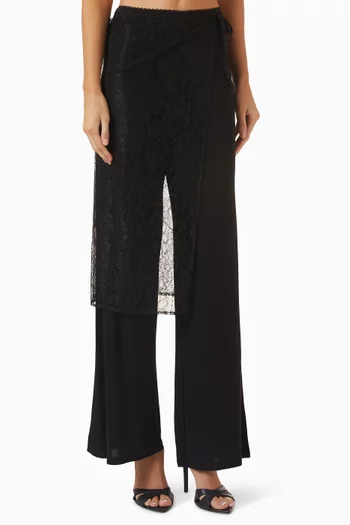 Slinky Lace Overlay Pants in Viscose-knit
