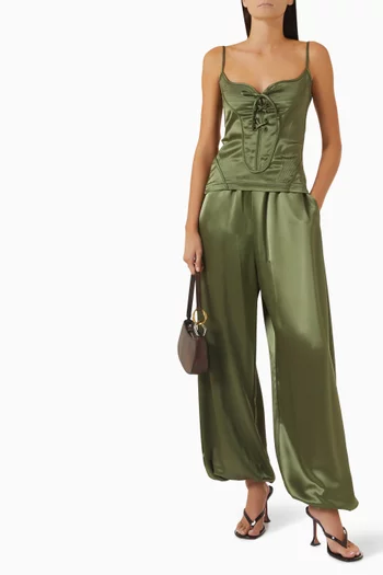Olive Wide-leg Pants in Satin