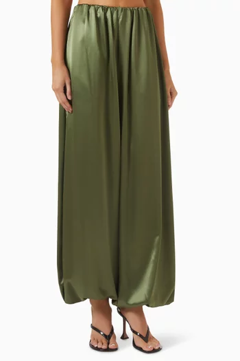 Olive Wide-leg Pants in Satin