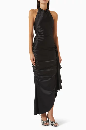 Mase Ruched Asymmetric Dress in Satin