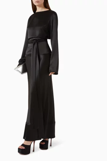 Isla Contrast-hem Skirt in Satin