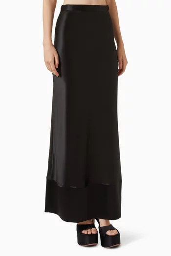 Isla Contrast-hem Skirt in Satin