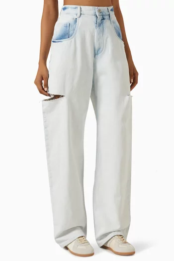 Bleached Cut-out Jeans in Denim