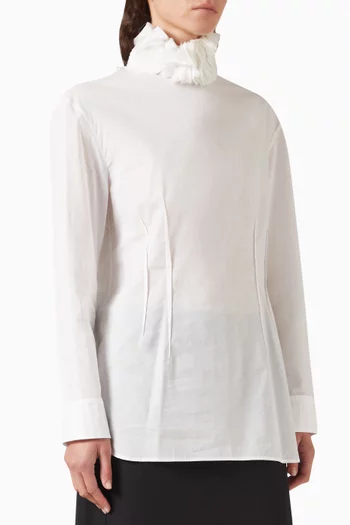 Embroidered-collar Shirt in Cotton Muslin