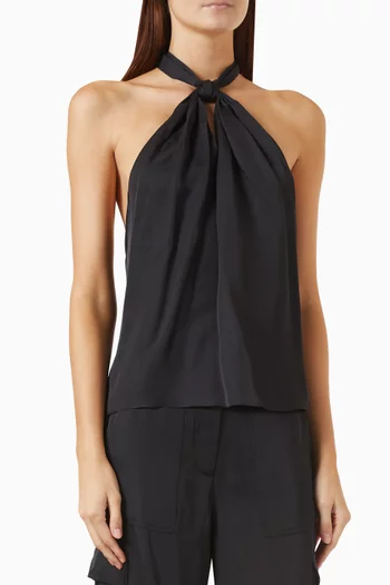 Everlee Knotted Halterneck Blouse in Satin