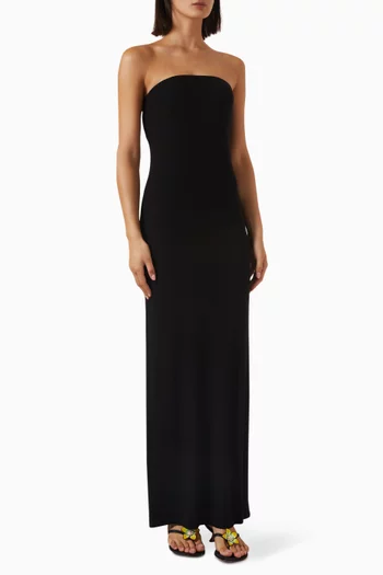 Rib Strapless Fluid Maxi Dress in Silk