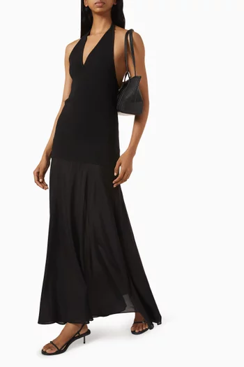 Halter Circle Hem Midi Dress in Cotton-blend