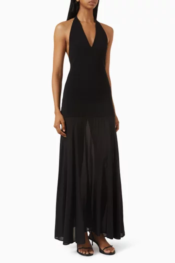 Halter Circle Hem Midi Dress in Cotton-blend