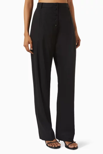 Button Front Pleat Pants in Wool