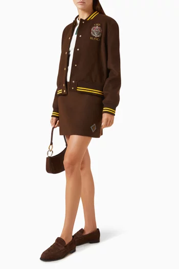 Embroidered Varsity Mini Skirt in Wool