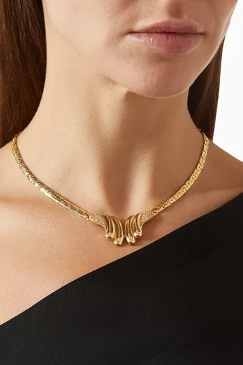 1980s Vintage Art Deco Revival Necklace in Gold-tone Brass