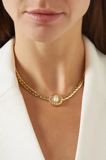 1980s Faux Pearl Necklace in Gold-plated Metal