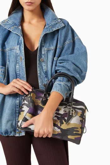 2000s Medium Camo Boston Bag in Canvas & Leather