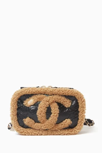 2010s Mini Camera Bag in Aged Leather & Shearling