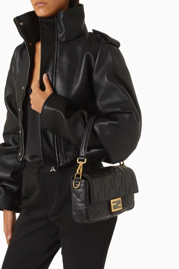Unused 2020s FF Embossed Baguette Shoulder Bag in Leather