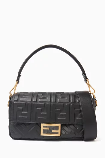 Unused 2020s FF Embossed Baguette Shoulder Bag in Leather