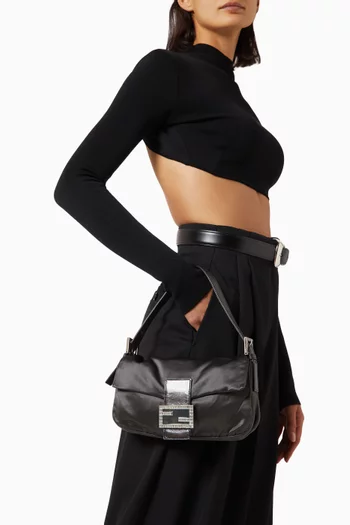 Crystal Baguette Shoulder Bag in Silk Satin & Leather