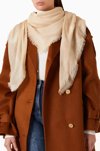 Feather-print Foulard Scarf in Wool-cashmere
