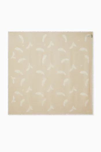Feather-print Foulard Scarf in Wool-cashmere