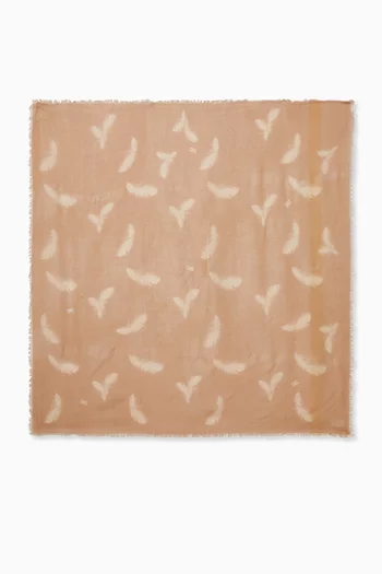 Feather-print Foulard Scarf in Wool-cashmere