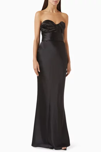 Draped Off-shoulder Dress in Satin