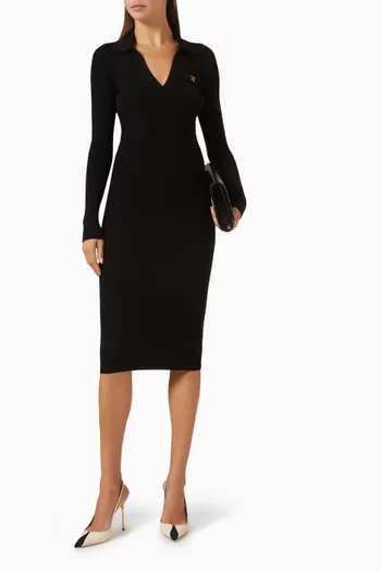 Logo Plaque Midi Dress in Knit