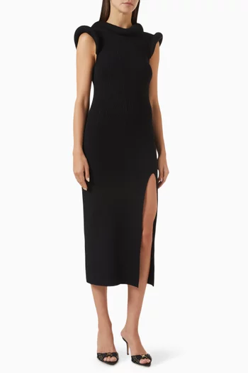 3D-detail Dress in Ribbed-knit