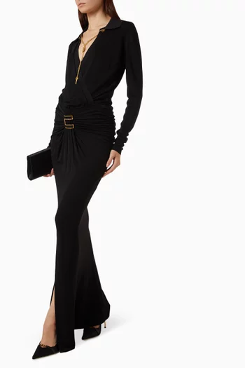 Jewel Logo Draped Maxi Skirt in Crêpe-jersey