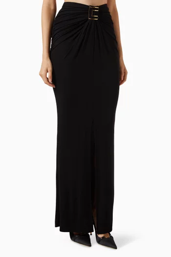 Jewel Logo Draped Maxi Skirt in Crêpe-jersey
