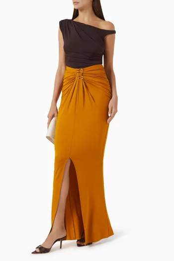 Jewel Logo Draped Maxi Skirt in Crêpe-jersey