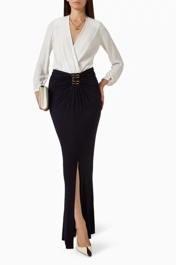 Jewel Logo Draped Maxi Skirt in Crêpe-jersey