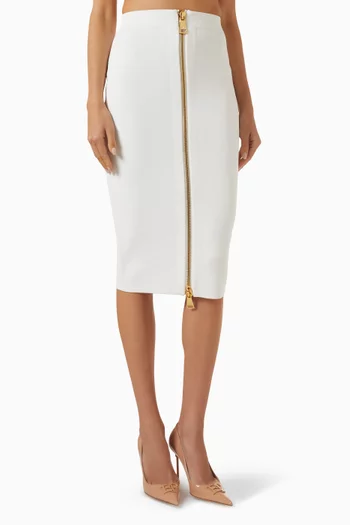 تنورة متوسطة الطول بقصة مستقيمة بسحّاب ومنسوجة