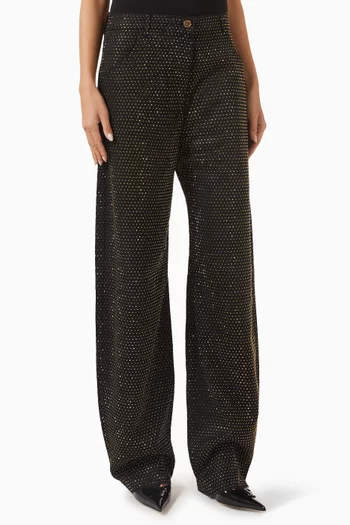 Rhinestone Barrel-leg Pants in Denim