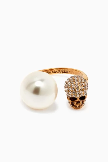 Pearl-like Skull Ring in Brass