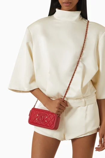 Filigree Double-zip Chain Clutch in Quilted Caviar Leather