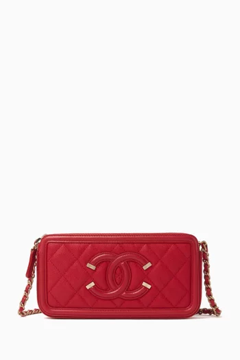 Filigree Double-zip Chain Clutch in Quilted Caviar Leather
