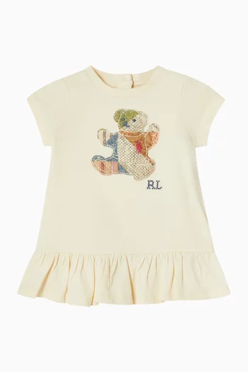 Bear Motif Dress & Bloomer Set in Cotton