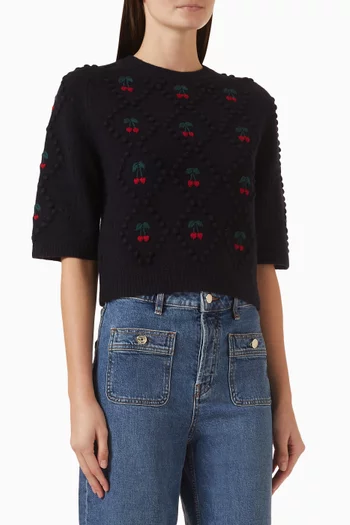 Embroidered-cherry Sweater in Wool