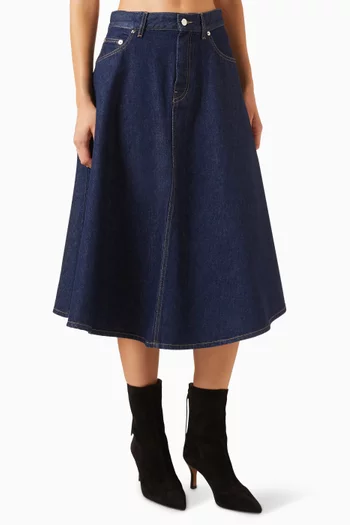 Jamy Flared Midi Skirt in Denim