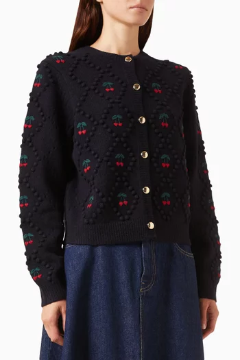 Minted Cherry-embroidered Cardigan in Wool