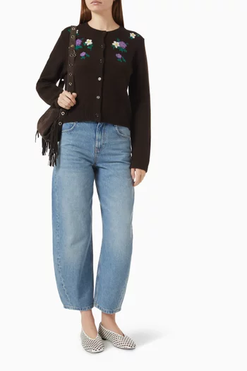 Embroidered Cardigan in Wool Blend