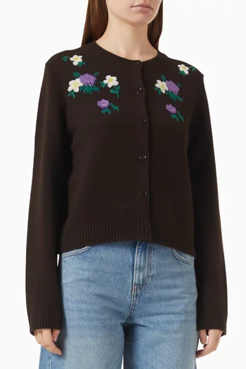 Embroidered Cardigan in Wool Blend