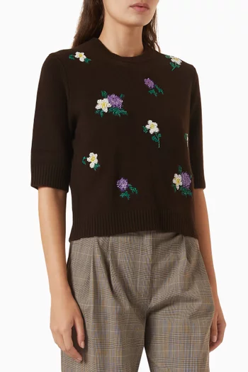 Floral-embroidered Sweater in Wool Blend