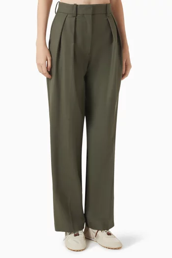 Pleated Wide-leg Pants in Wool-blend