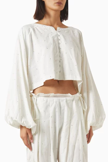 Embellished Royal Blouse in Cotton Voile